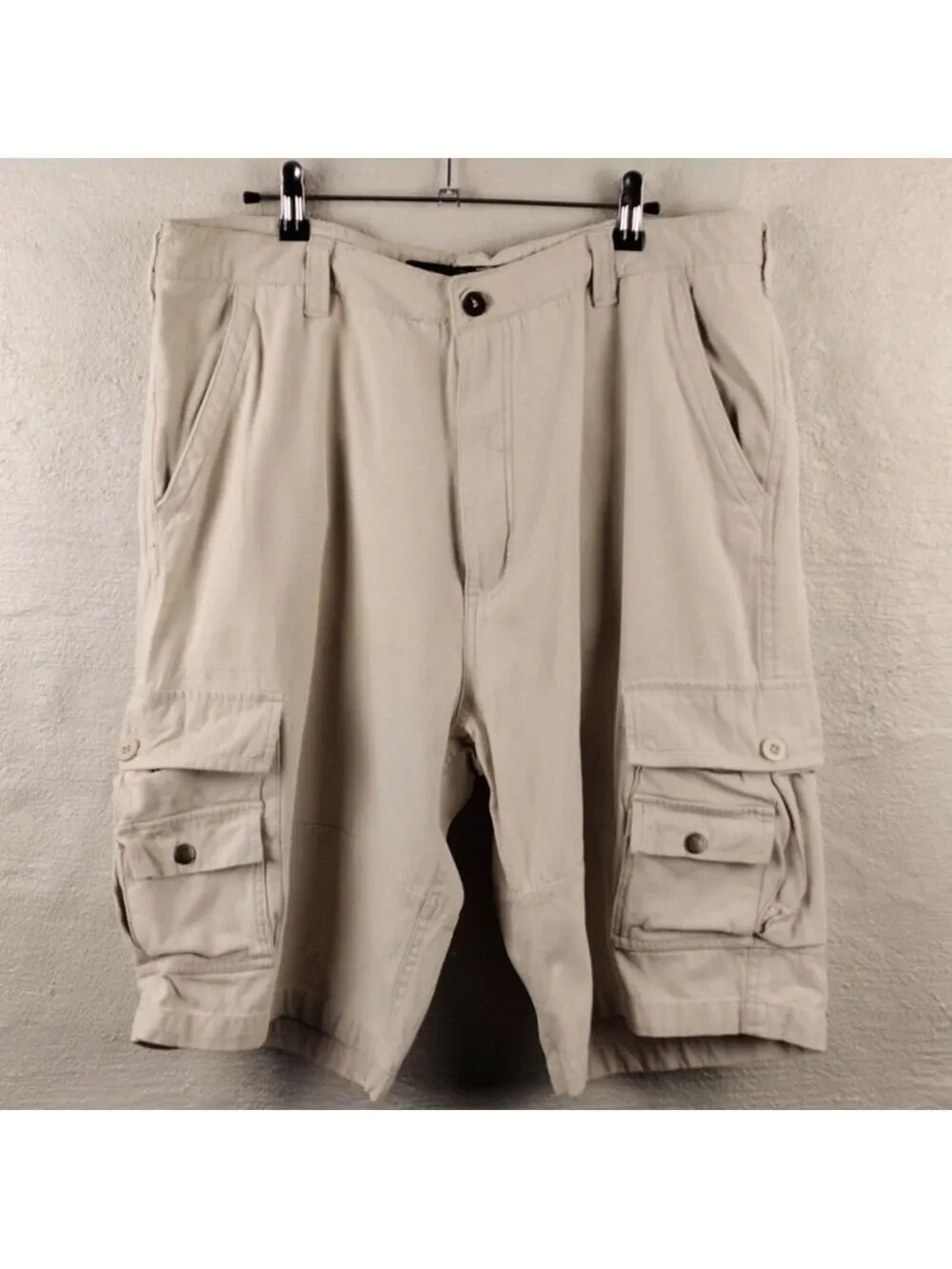 Swiss Cross Tan High Waist Eight Pocket Zipper Front Closure Cargo Shorts